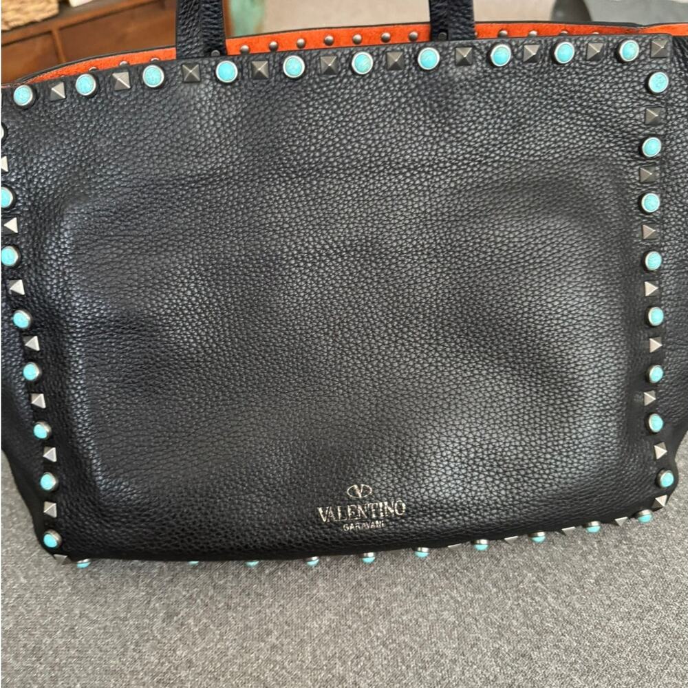 RARE Authentic Valentino Garavani Beaded Leather Rockstud Shopper Tote - Picture 3 of 10